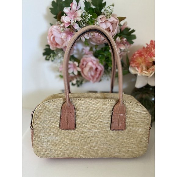 Vintage Tommy Hilfiger Tan Pink Bagette Handbag‎ Purse Faux Alligator Print 11X7 - Picture 1 of 16